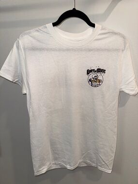 Retrofit White Short Sleeve Tee with Small Astronaut Chest Graphic